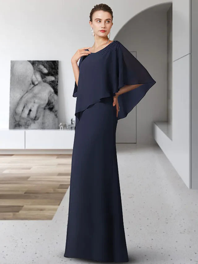 Wholesale Mother of the Bride Dress Elegant V Neck Floor Length Chiffon Half Sleeve with Ruffles